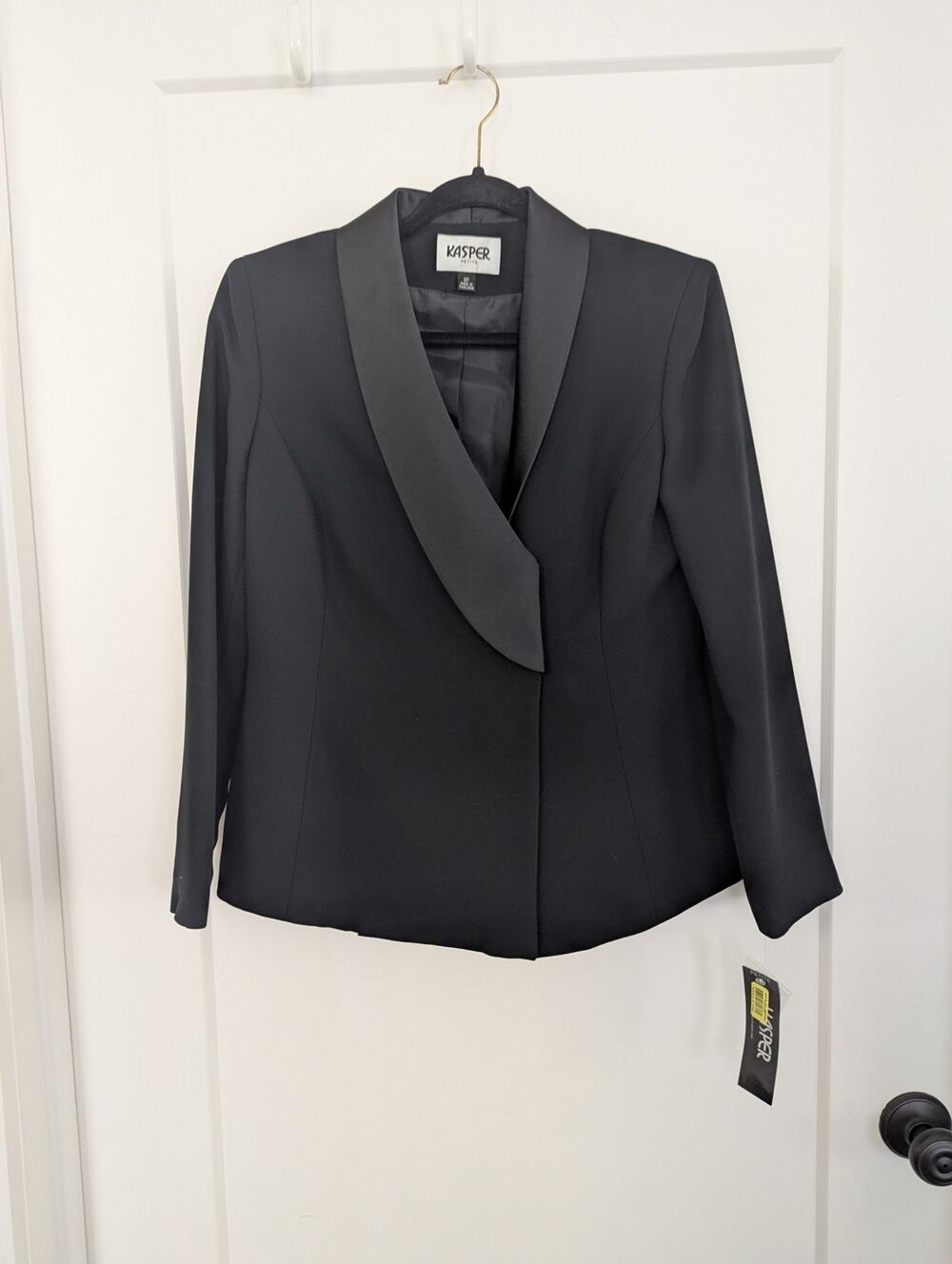 NWT Kasper 8P Black Satin Tuxedo Blazer Shawl Collar Jacket Formal Cocktail